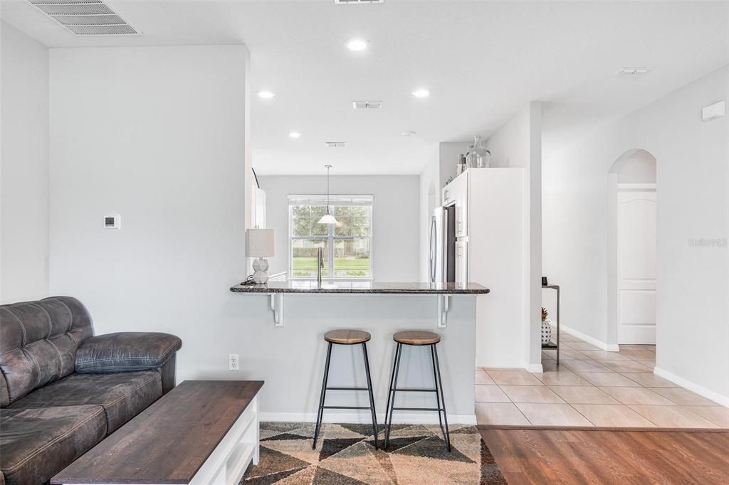Interior, Kitchen, Pendant Lights, Recessed Lighting, Wood Texture Flooring