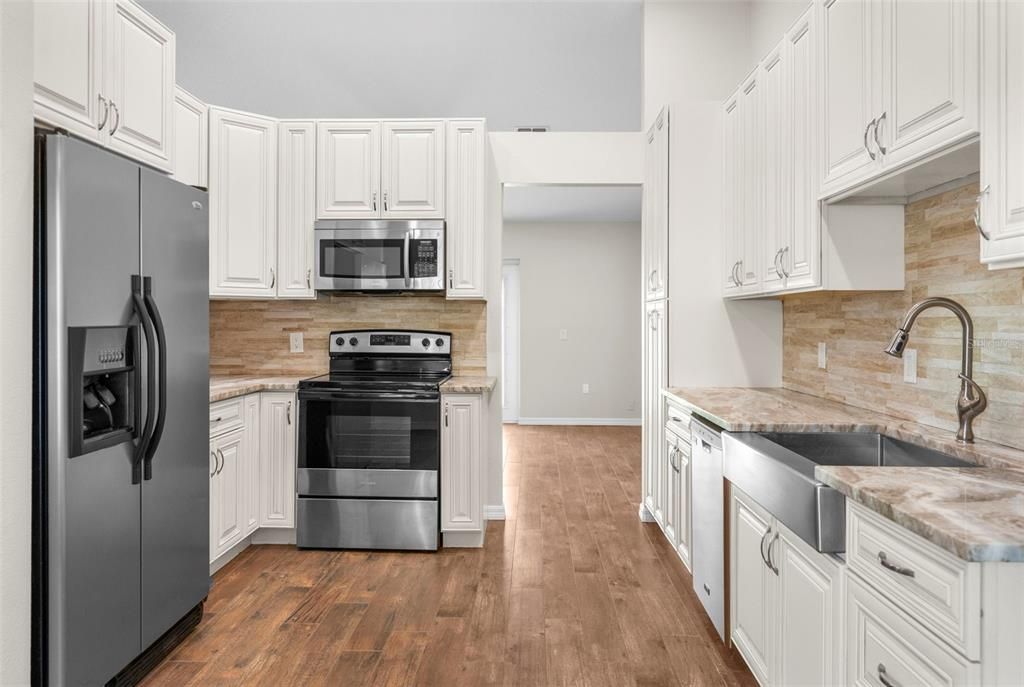 Interior, Kitchen, Stainless Steel Appliances, Wood Texture Flooring