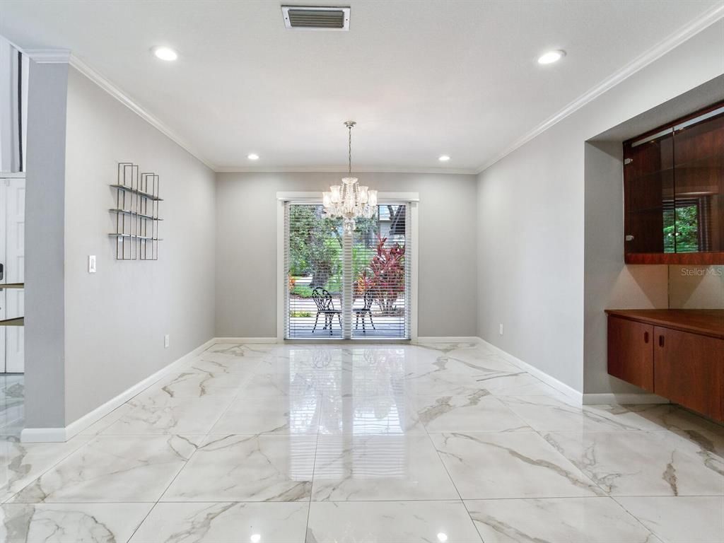 Chandelier, Empty room, Interior, Marble, Recessed Lighting