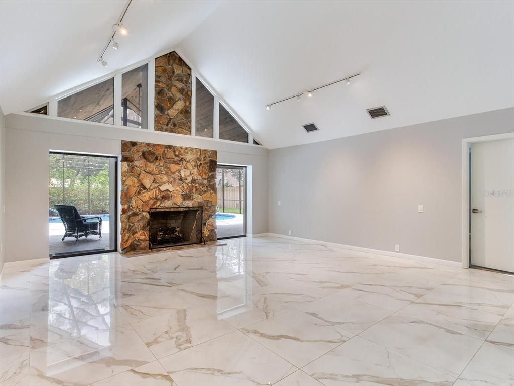 Empty room, Fireplace, Interior, Marble, Stone Walls
