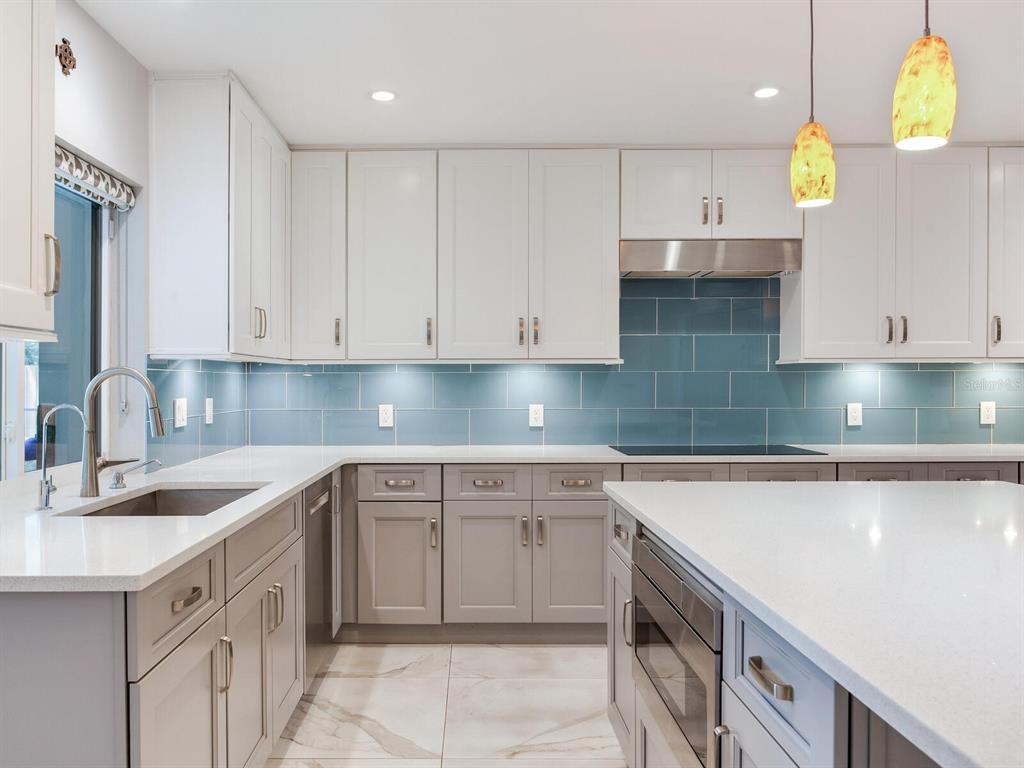 Interior, Kitchen, Marble, Pendant Lights, Recessed Lighting