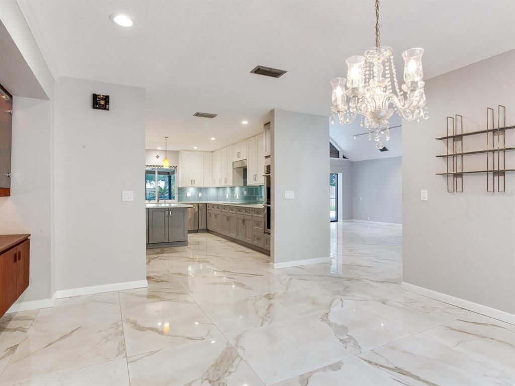 Chandelier, Interior, Kitchen, Marble, Pendant Lights, Recessed Lighting