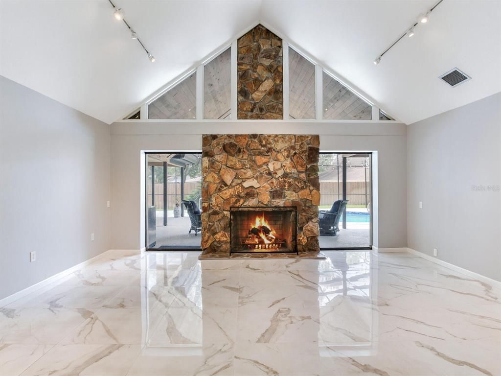Empty room, Fireplace, Interior, Marble, Stone Walls