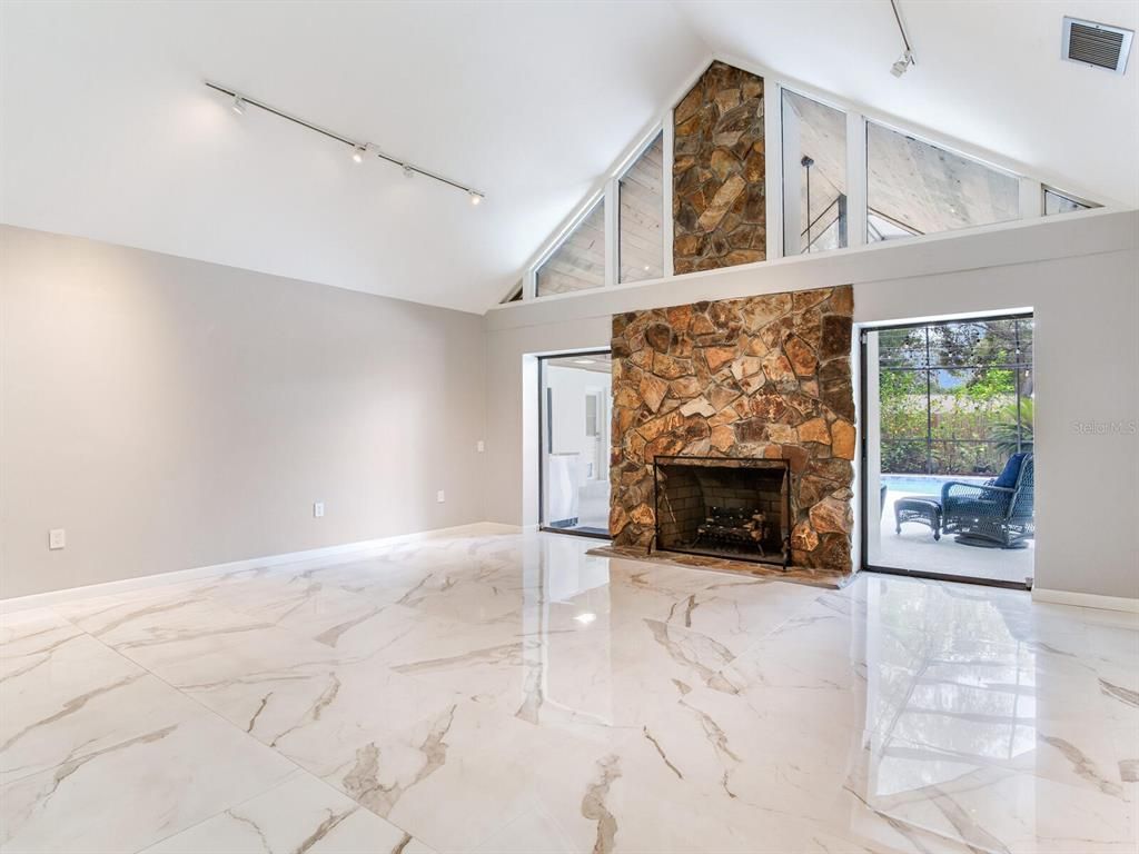 Empty room, Fireplace, Interior, Marble, Stone Walls