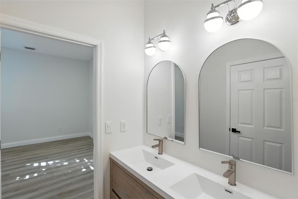 Bathroom, Dual Sink Vanities, Interior, Wood Texture Flooring