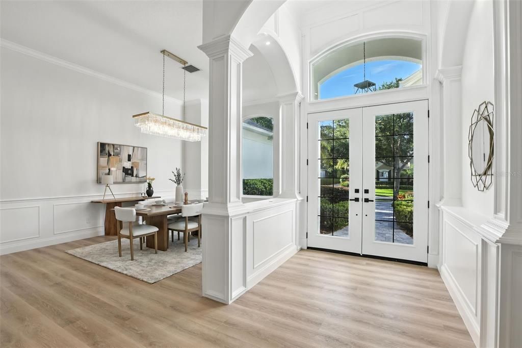 Chandelier, Home Office, Interior, Wood Texture Flooring