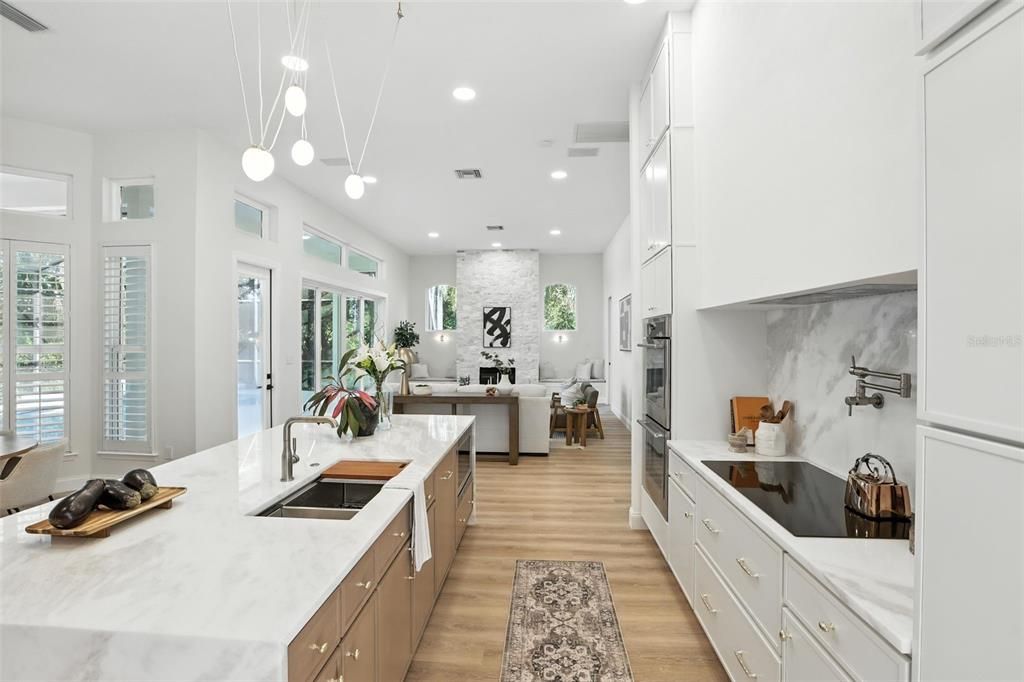 Interior, Kitchen, Living room, Pendant Lights, Recessed Lighting, Stainless Steel Appliances, Wood Texture Flooring
