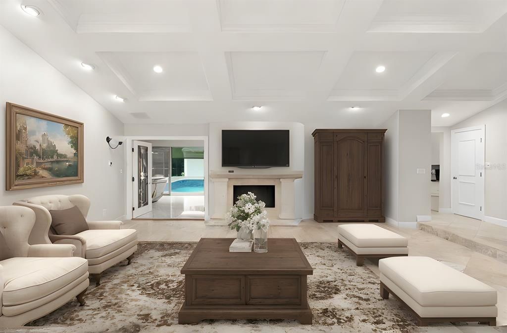 Fireplace, Interior, Living room, Recessed Lighting