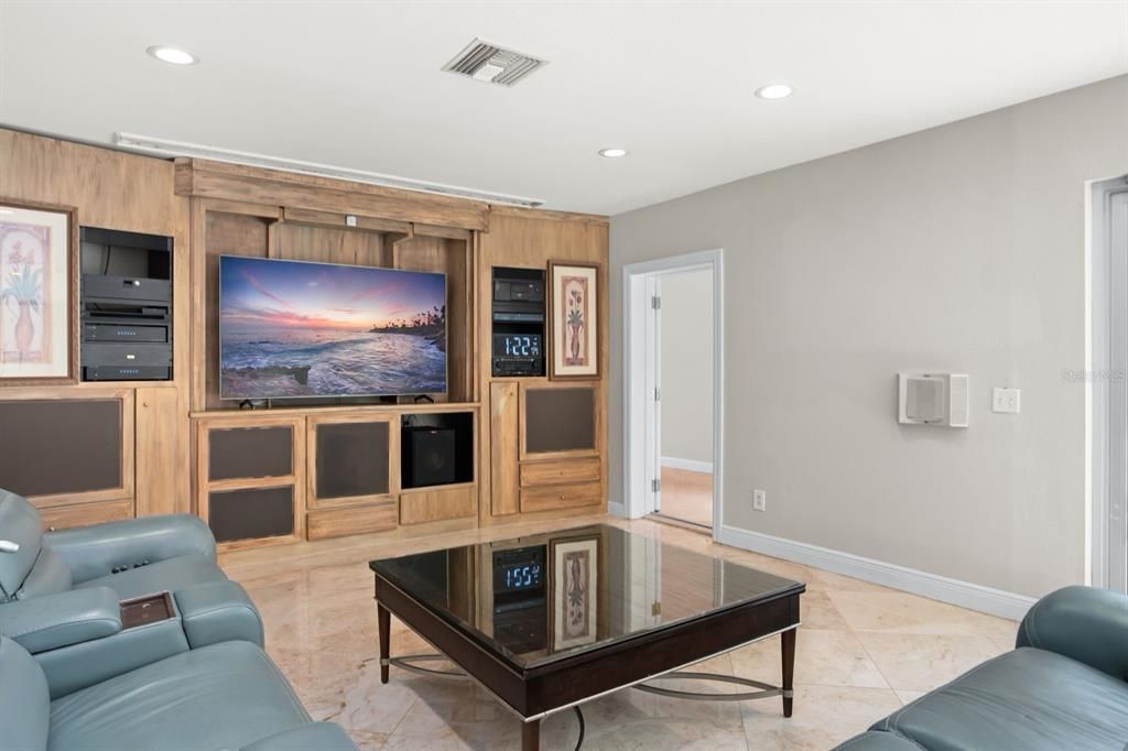 Home Theatre Room, Interior, Living room, Recessed Lighting, Wooden Walls