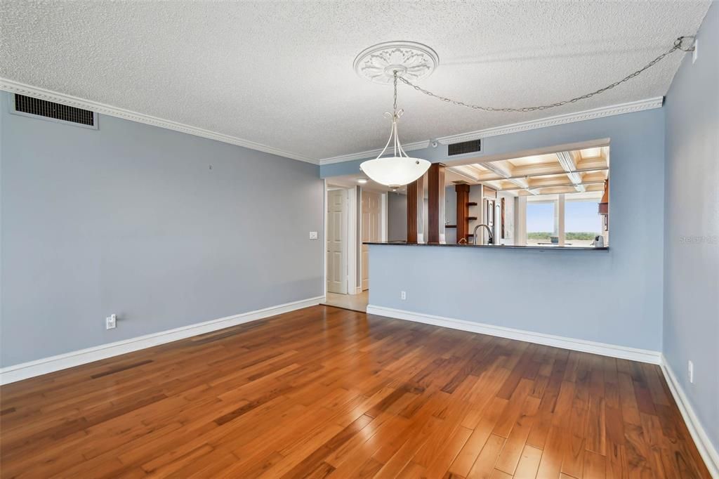 Empty room, Interior, Pendant Lights, Wood Texture Flooring