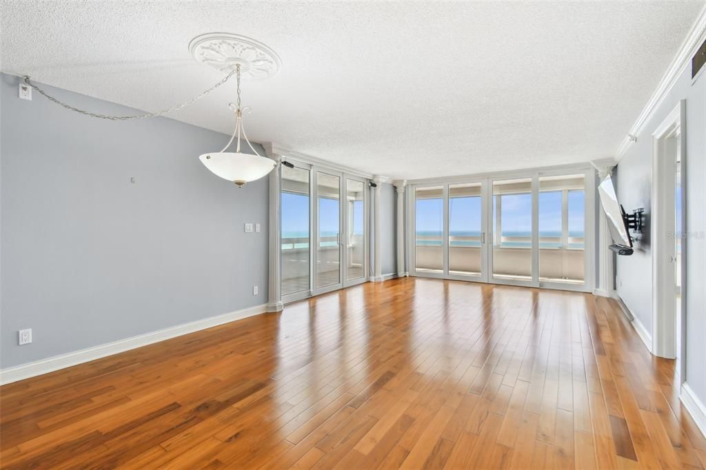 Empty room, Interior, Pendant Lights, Wood Texture Flooring