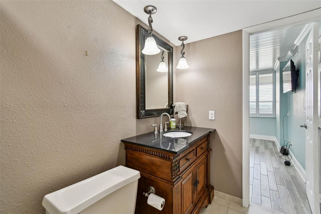 Bathroom, Interior, Pendant Lights, Wood Texture Flooring