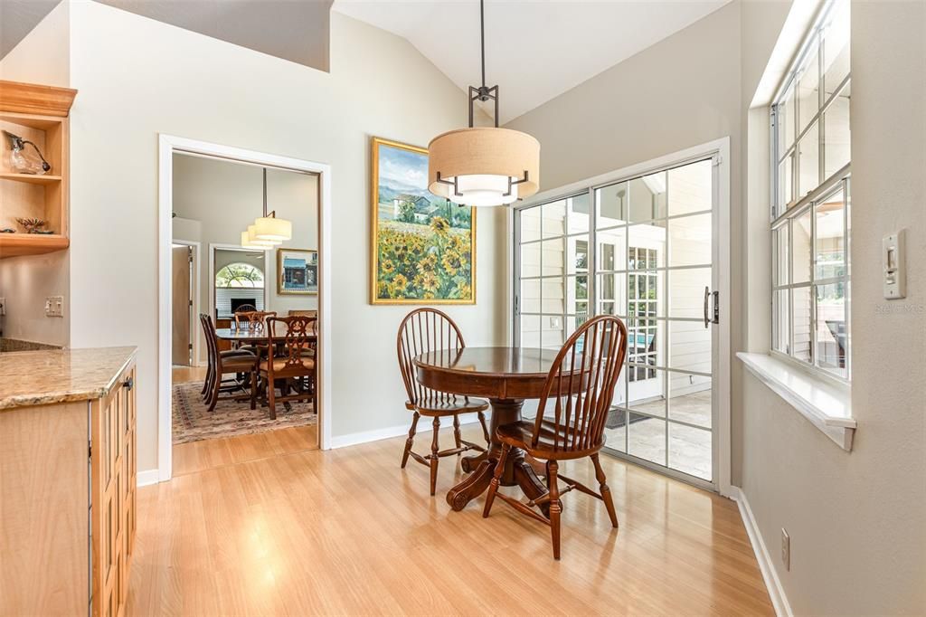 Dining room, Interior, Pendant Lights, Wood Texture Flooring