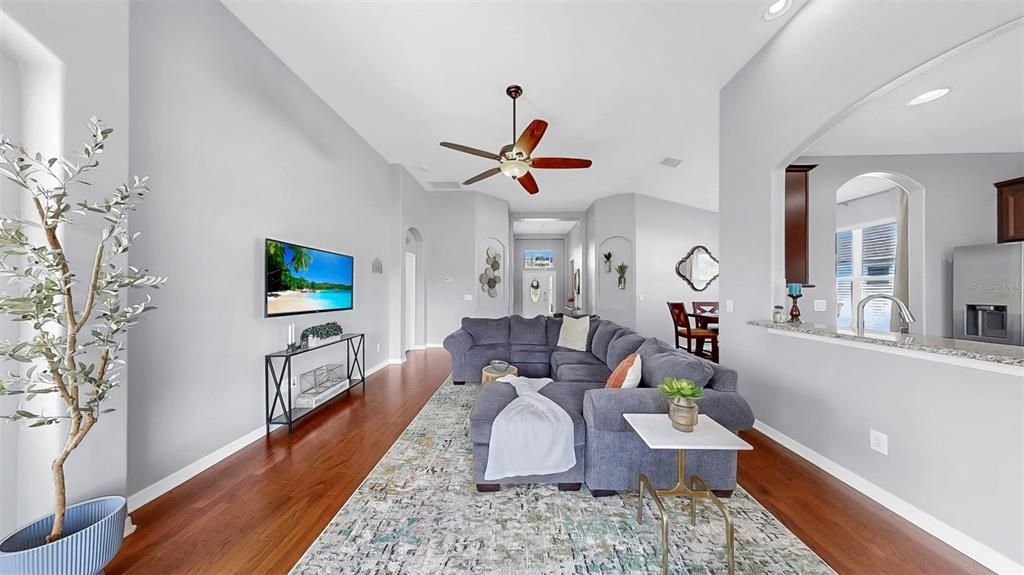 Interior, Living room, Recessed Lighting, Wood Texture Flooring