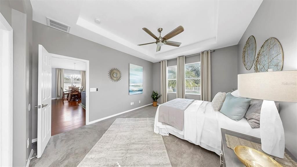 Bedroom, Interior, Pendant Lights, Wood Texture Flooring