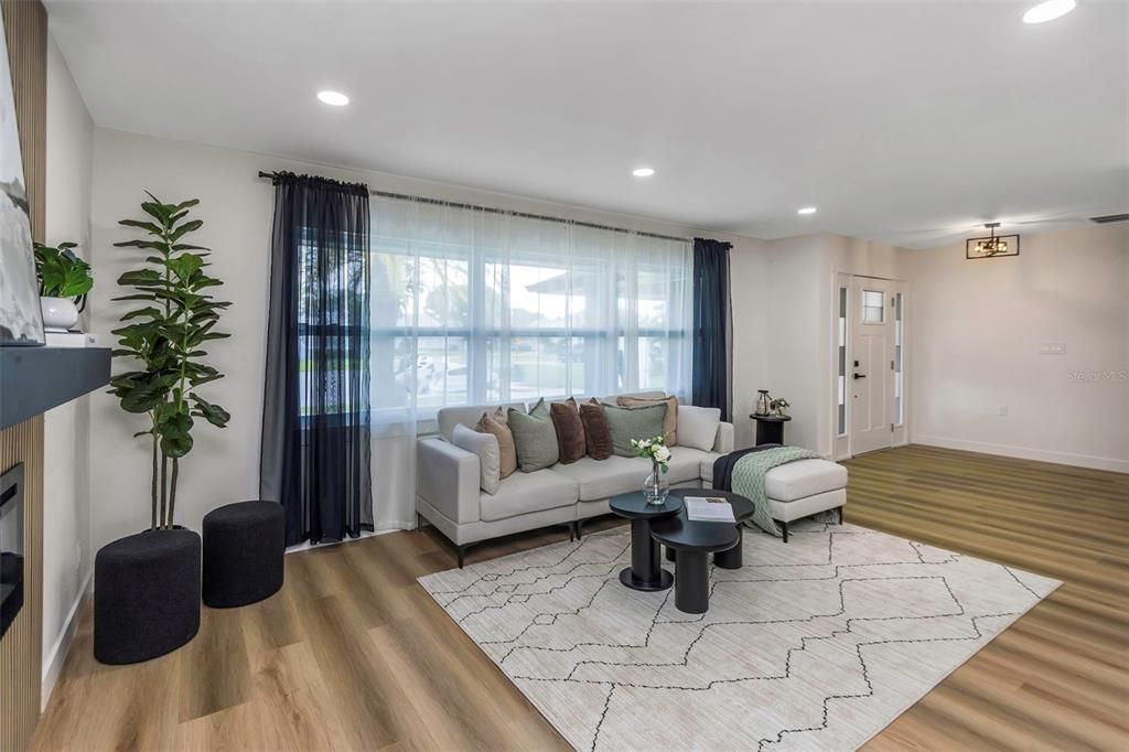 Interior, Living room, Recessed Lighting, Wood Texture Flooring