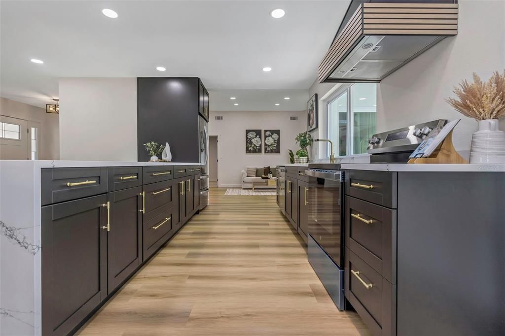 Interior, Kitchen, Recessed Lighting, Wood Texture Flooring