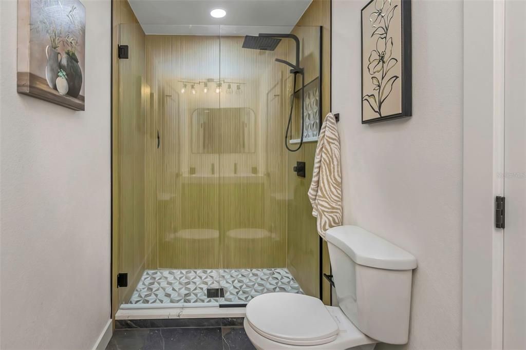 Bathroom, Glass Shower, Interior, Recessed Lighting