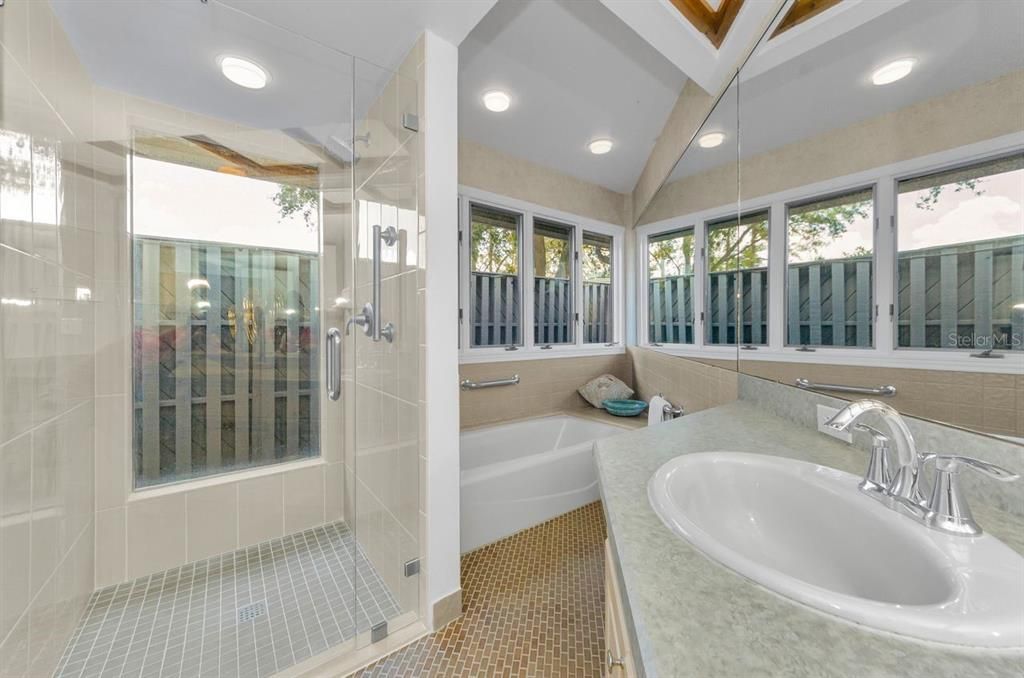 Bathroom, Dual Sink Vanities, Glass Shower, Interior, Recessed Lighting