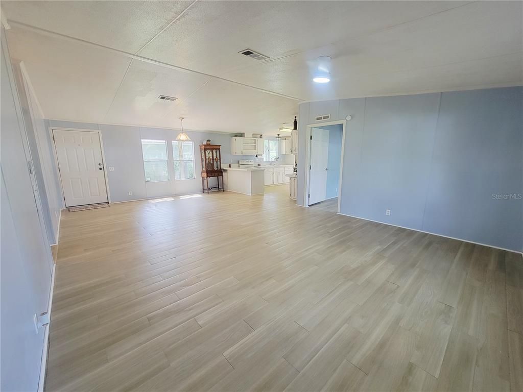 Empty room, Interior, Kitchen, Pendant Lights, Wood Texture Flooring
