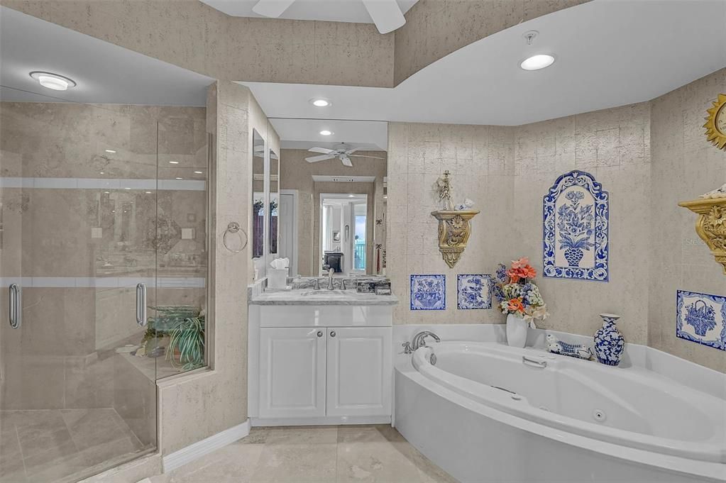 Bathroom, Dual Sink Vanities, Glass Shower, Interior, Recessed Lighting