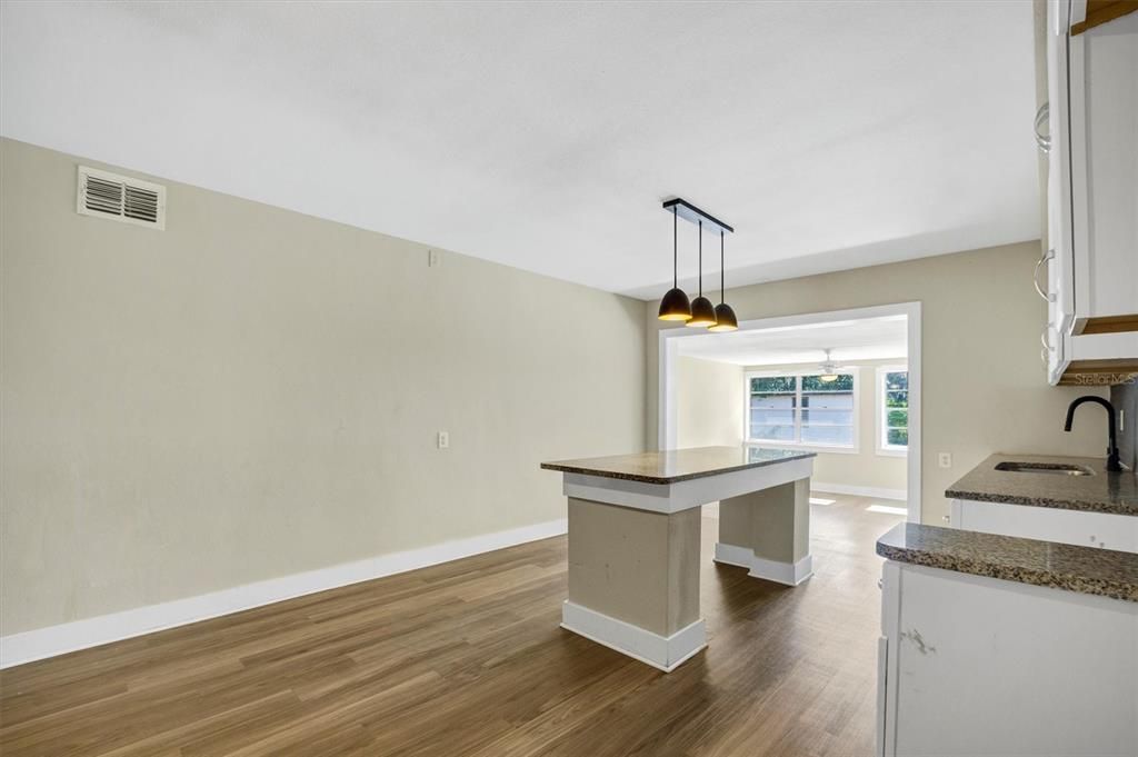 Interior, Kitchen, Pendant Lights, Wood Texture Flooring