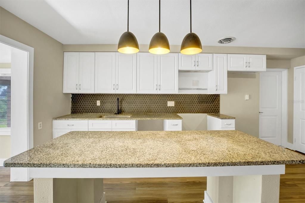 Interior, Kitchen, Pendant Lights, Wood Texture Flooring