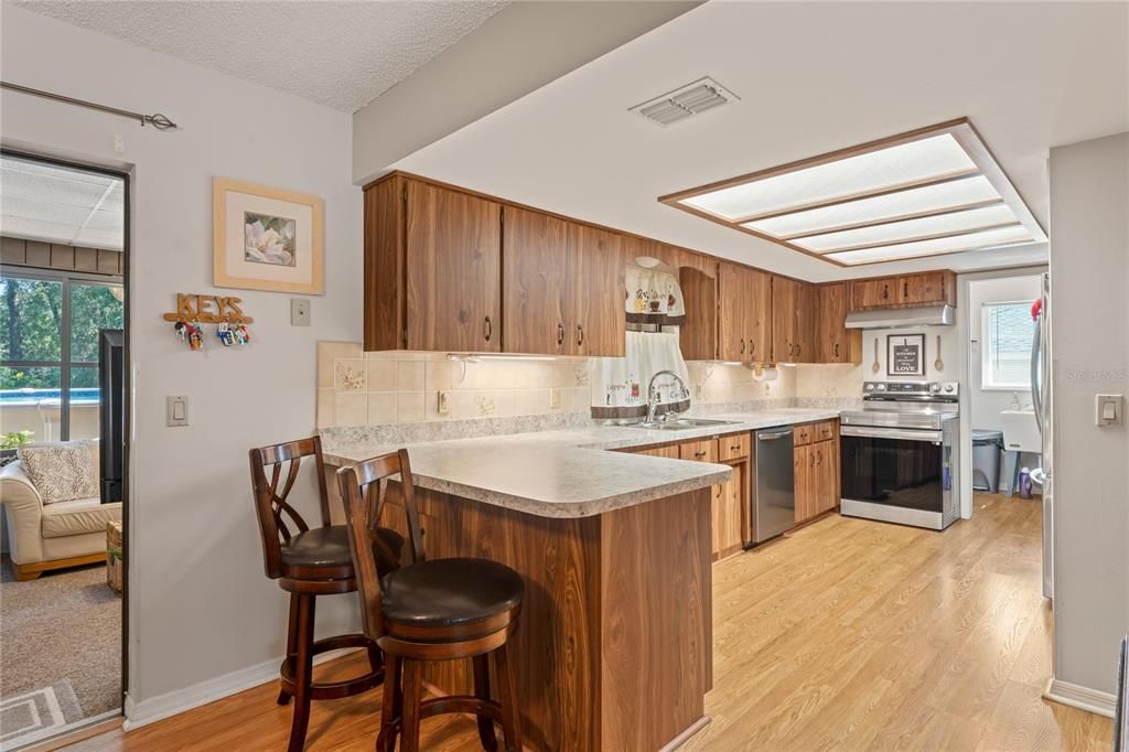Interior, Kitchen, Stainless Steel Appliances, Wood Texture Flooring