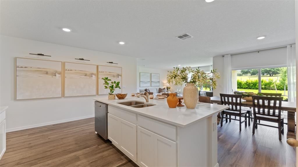 Dining room, Interior, Kitchen, Recessed Lighting, Wood Texture Flooring