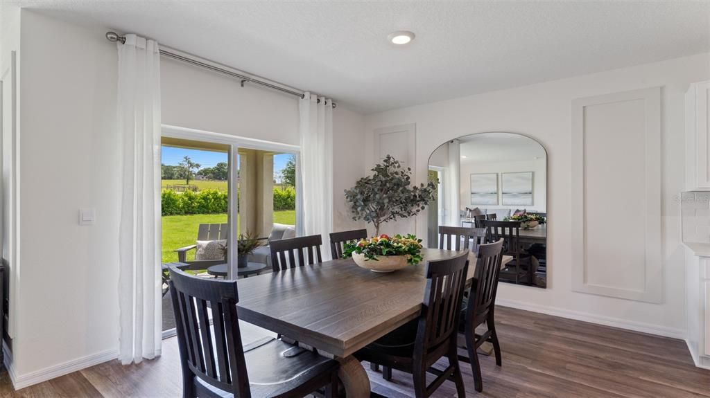 Dining room, Interior, Recessed Lighting, Wood Texture Flooring