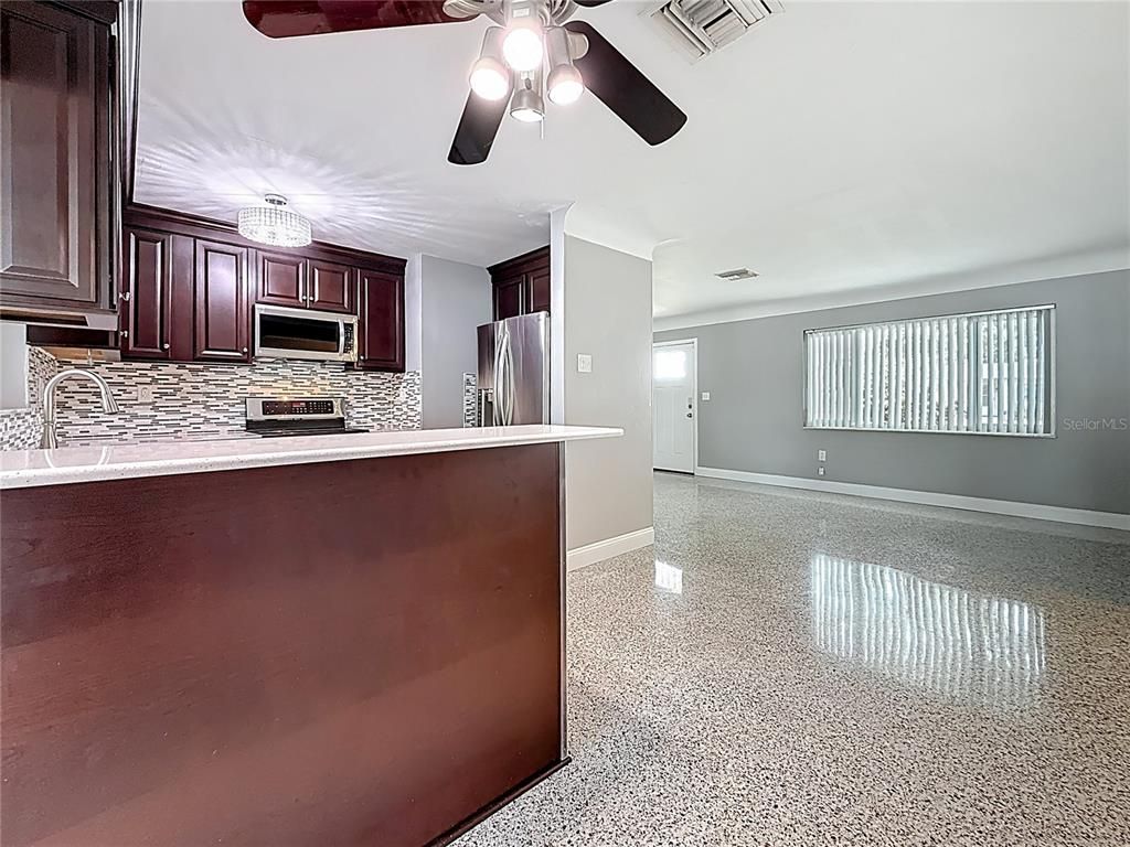 Chandelier, Interior, Kitchen, Stainless Steel Appliances
