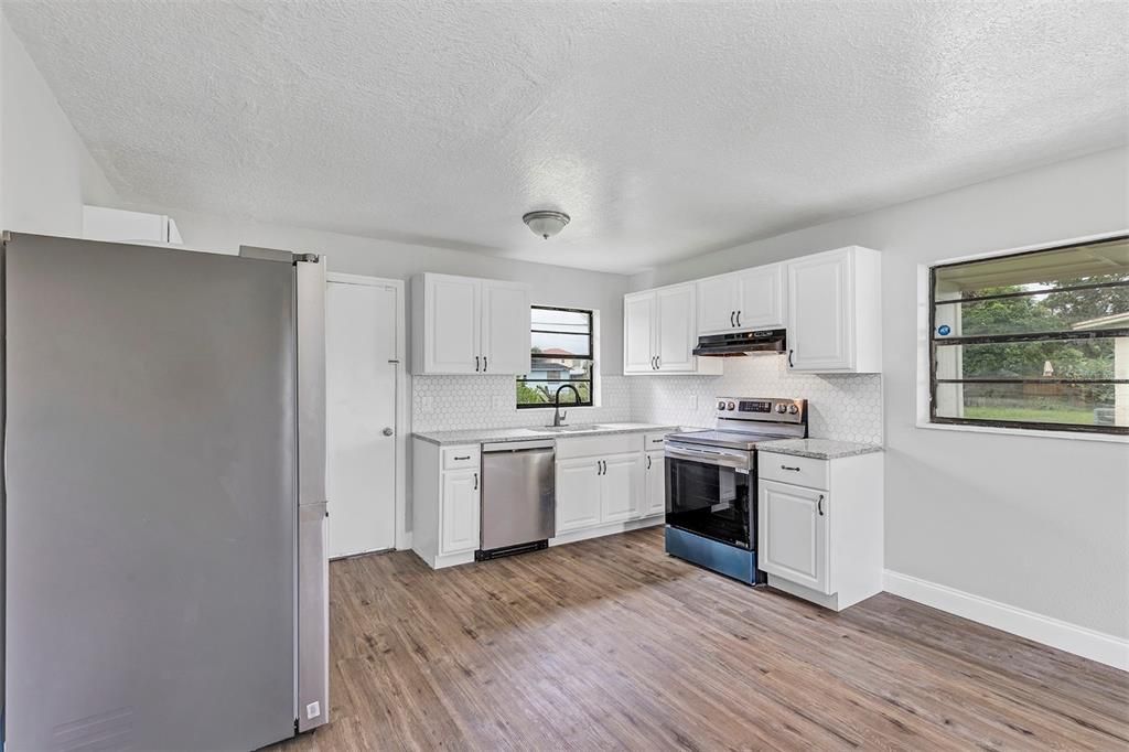 Interior, Kitchen, Stainless Steel Appliances, Wood Texture Flooring