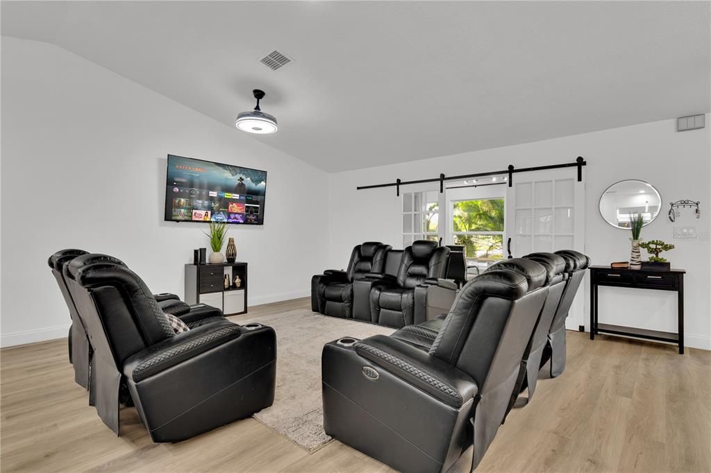 Home Theatre Room, Interior, Theatre Room, Wood Texture Flooring