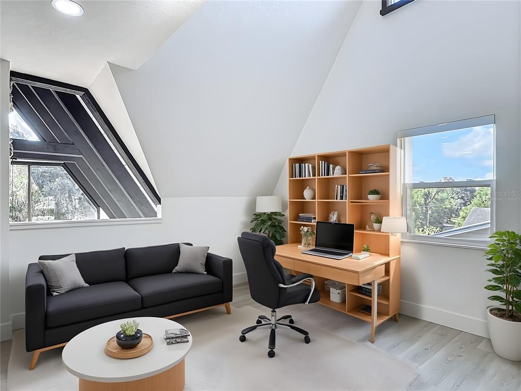 Home Office, Interior, Recessed Lighting, Wood Texture Flooring
