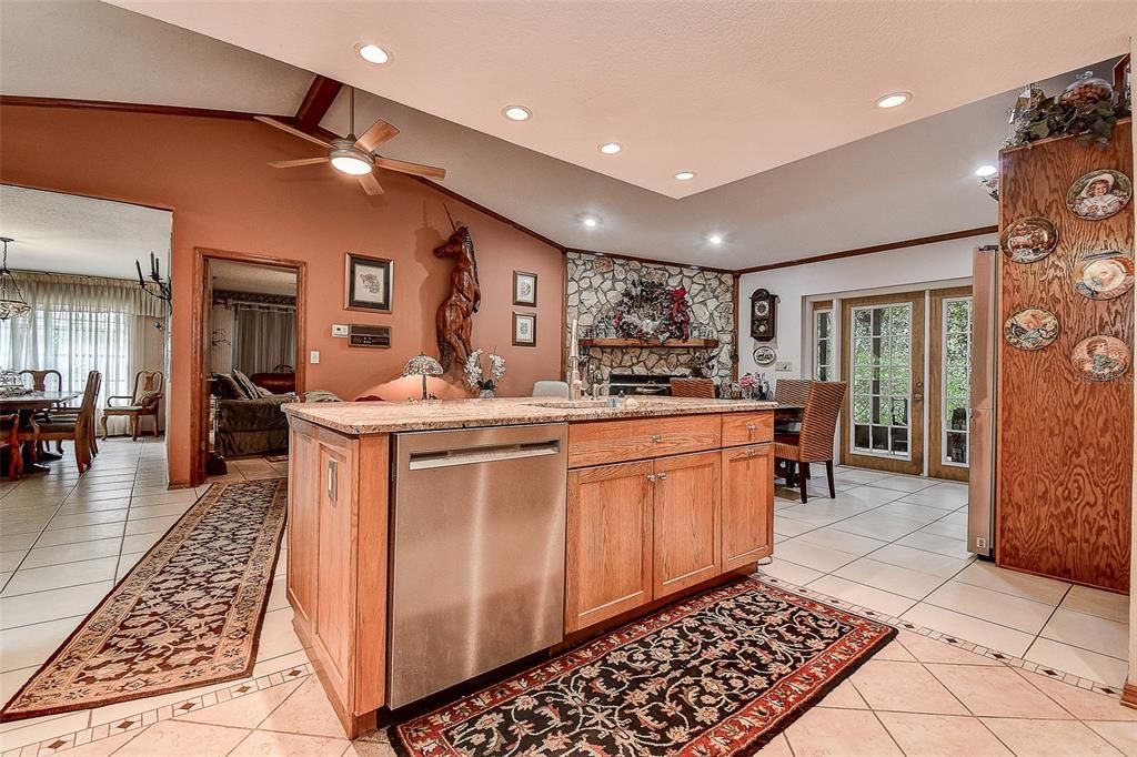 Dining room, Fireplace, Interior, Kitchen, Recessed Lighting