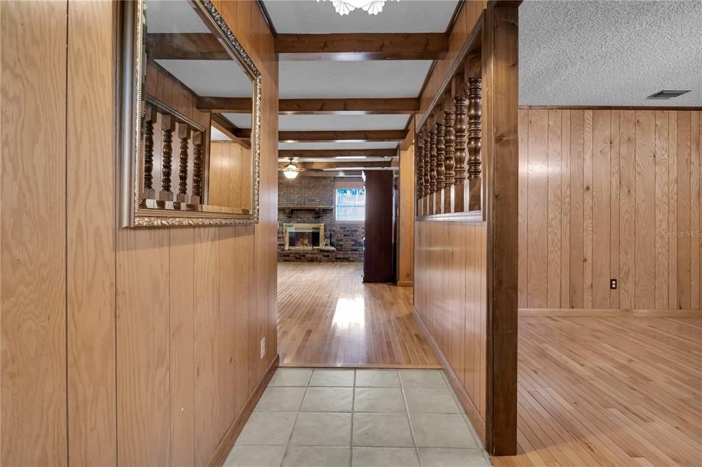 Fireplace, Interior, Stone Walls, Wine Storage, Wood Texture Flooring, Wooden Walls