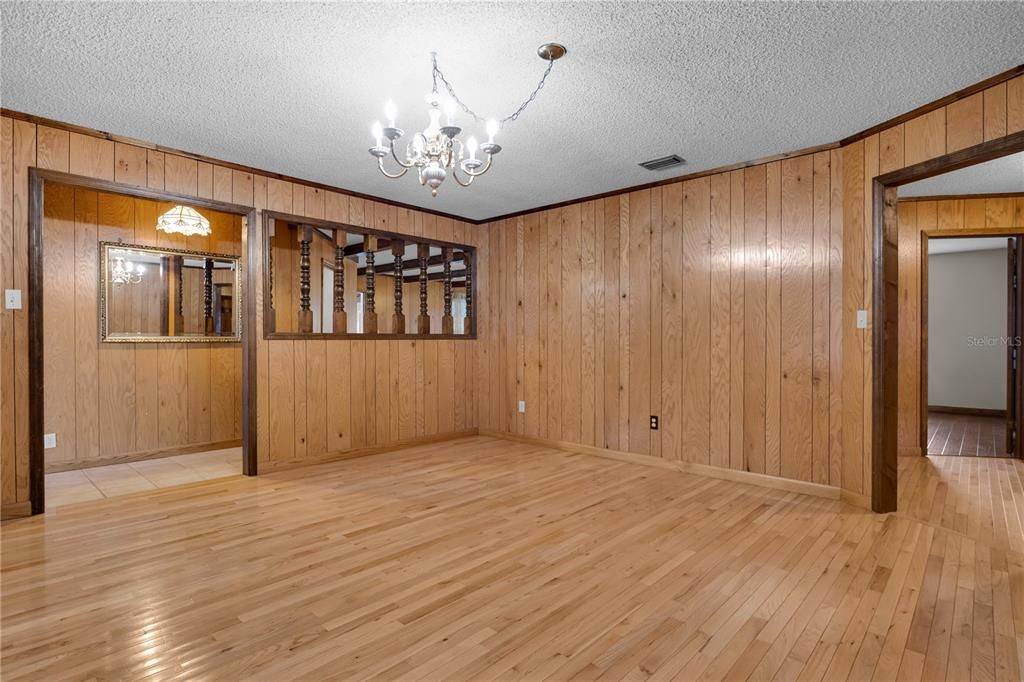 Chandelier, Empty room, Interior, Wood Texture Flooring, Wooden Walls