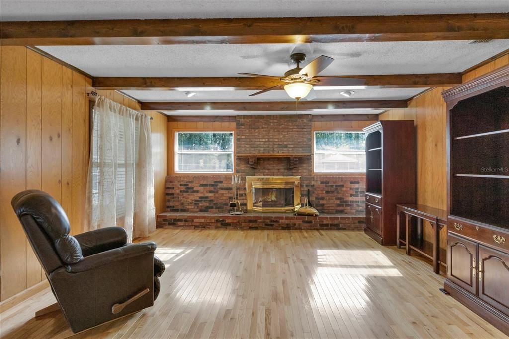 Fireplace, Interior, Stone Walls, Wooden Beams, Wood Texture Flooring, Wooden Walls