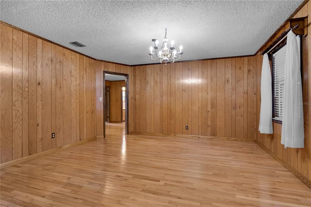 Chandelier, Empty room, Interior, Wood Texture Flooring, Wooden Walls