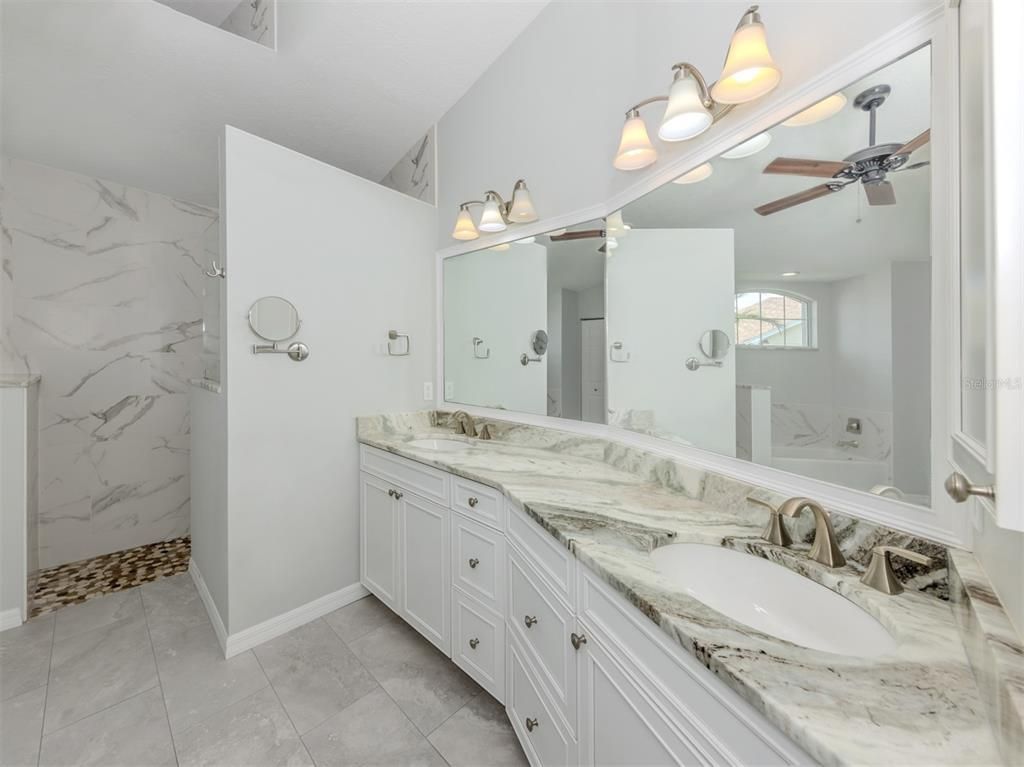 Bathroom, Dual Sink Vanities, Interior, Marble Walls