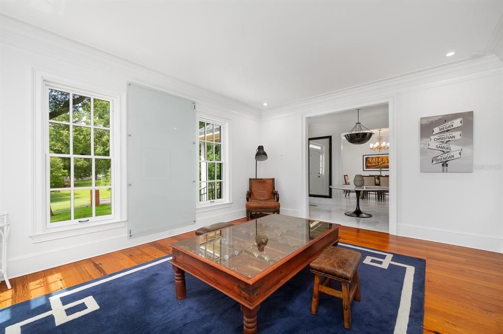 Dining room, Interior, Pendant Lights, Recessed Lighting, Wood Texture Flooring