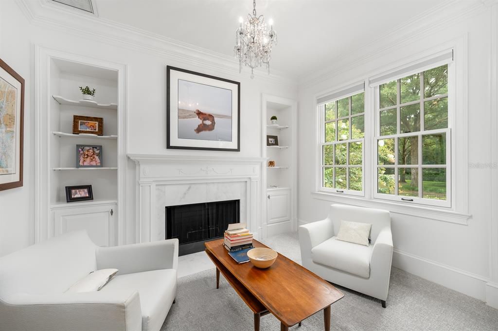 Chandelier, Fireplace, Interior, Living room