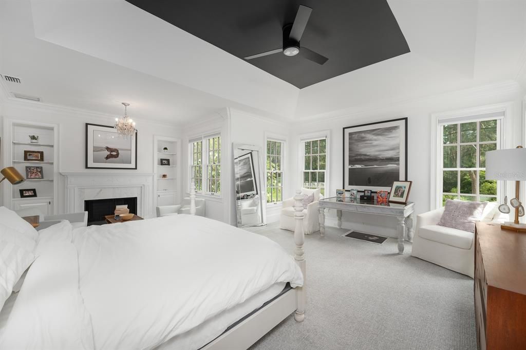 Bedroom, Chandelier, Fireplace, Interior
