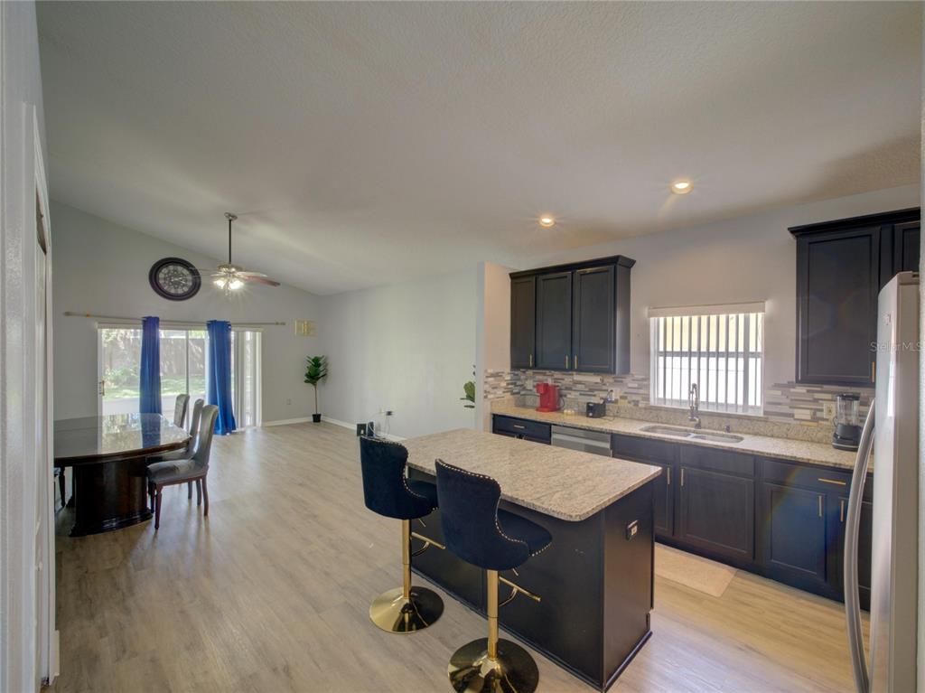Dining room, Interior, Kitchen, Recessed Lighting, Wood Texture Flooring