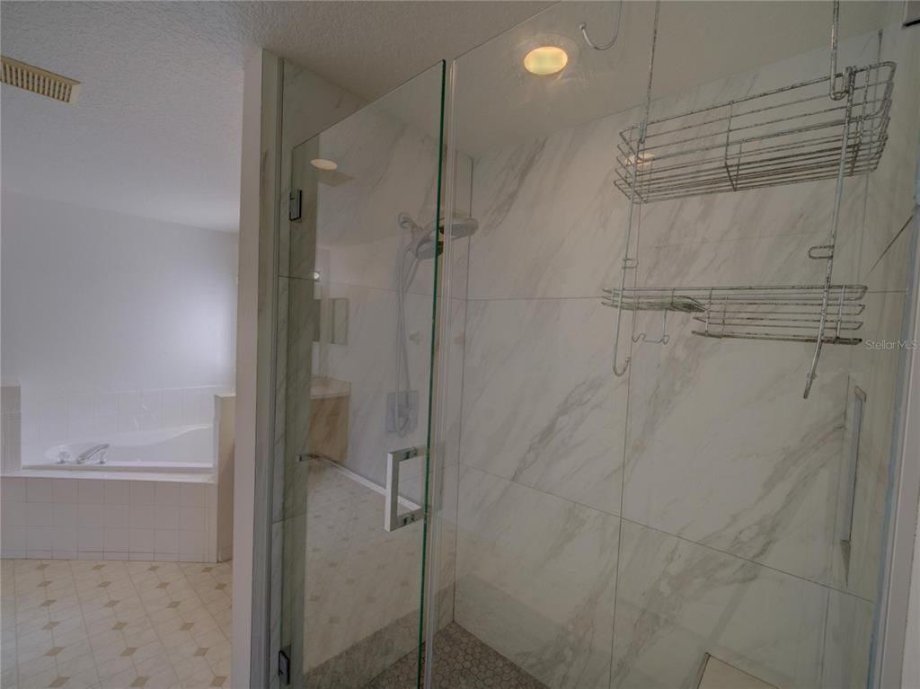 Bathroom, Glass Shower, Interior, Marble Walls, Recessed Lighting