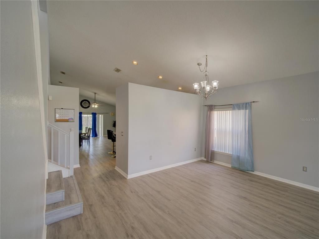 Chandelier, Empty room, Interior, Recessed Lighting, Wood Texture Flooring