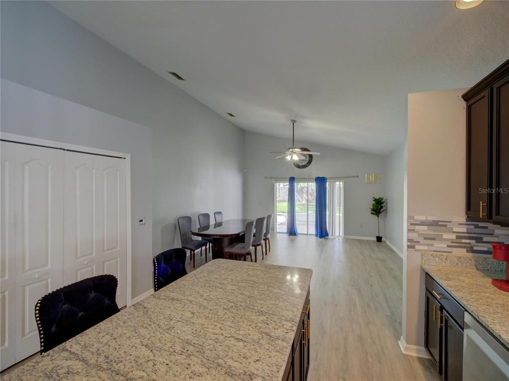 Dining room, Interior, Recessed Lighting, Wood Texture Flooring