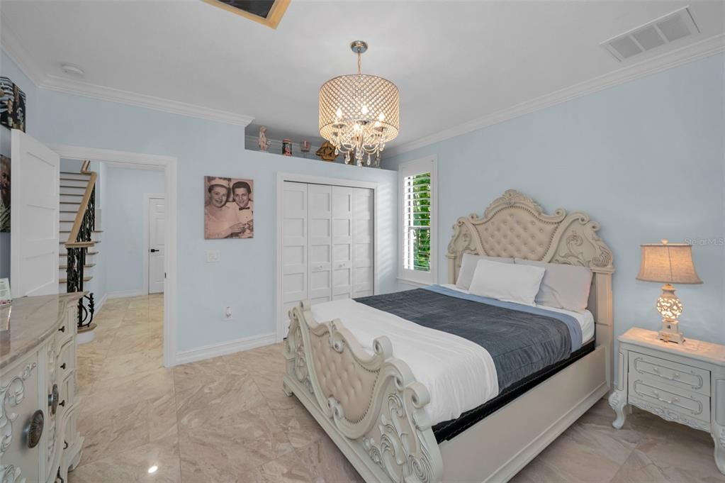 Bedroom, Chandelier, Interior, Marble