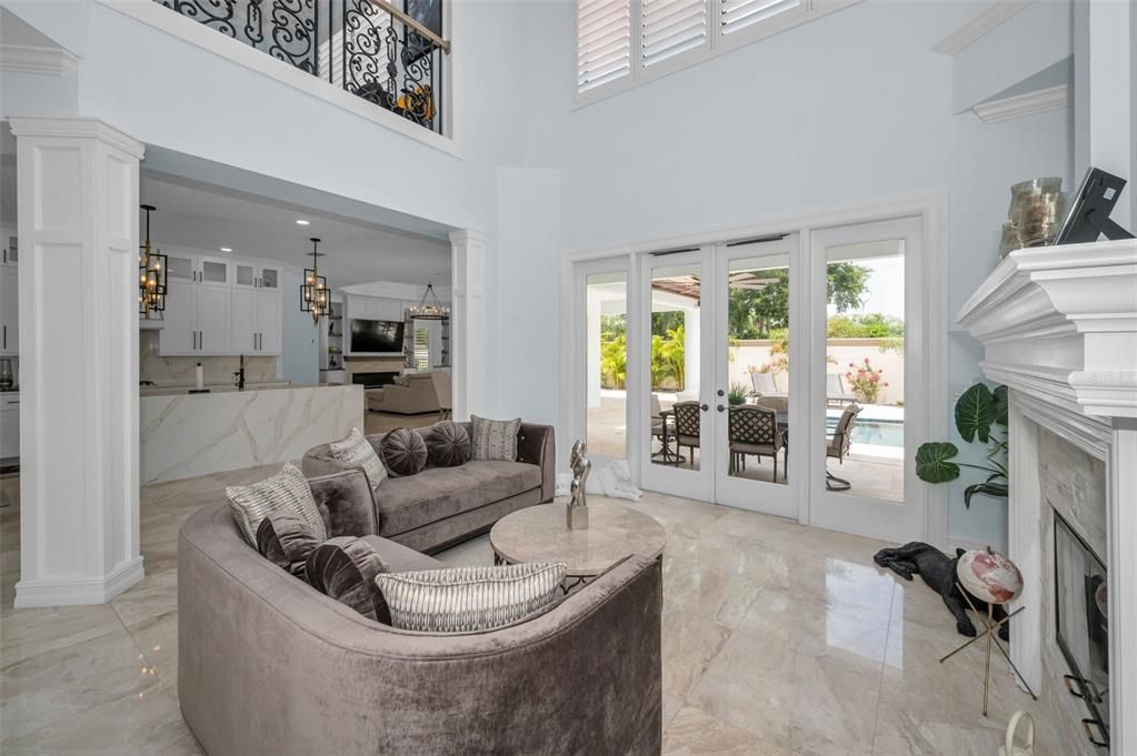 Fireplace, Interior, Kitchen, Living room, Pendant Lights, Recessed Lighting