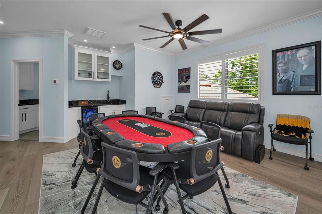 Game Room, Interior, Recessed Lighting, Wood Texture Flooring